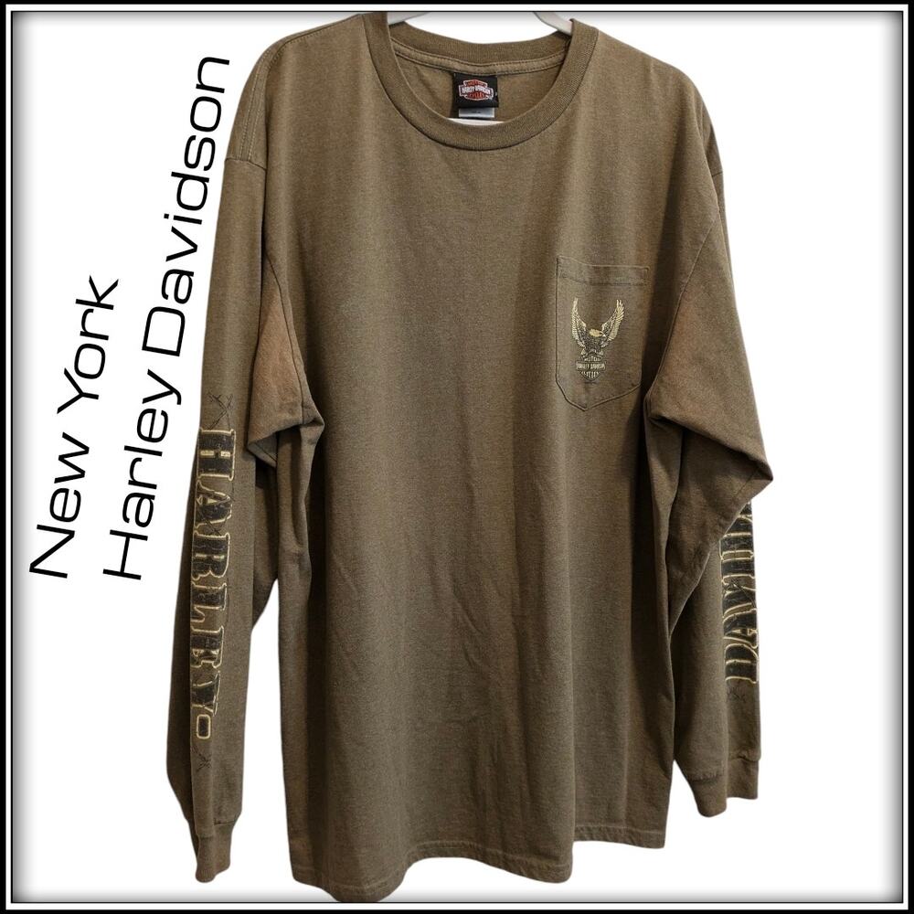 Long Sleeve HARLEY DAVIDSON MOTORCYCLES Pocket Shirt New York Biker Men's XL